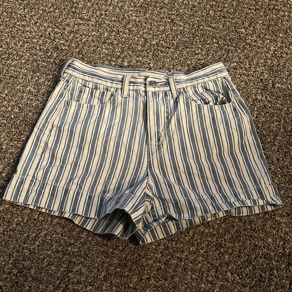 Striped denim shorts